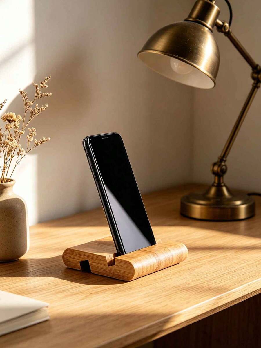 Giá đỡ điện thoại bằng gỗ nguyên khối, giá đỡ điện thoại bằng gỗ sồi. - Màu vàng - Xem 1