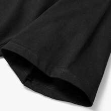 Casual black t shirt with 2 white flower egg print, daily wear. - Negro - Ver 4