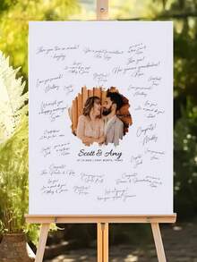 Customized Photo Wedding Signature Board, Signature Plate, Modern Wedding Poster, Minimalist Wedding, Alternative To Wedding Guest Book, Wedding Decor Board, Personalized Canvas, Custom Poster, Warm Wedding Atmosphere - Multicolor - View 4