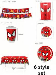 Marvel Spider-Man Cartoon Boy Birthday Party Decoration Set, Super Hero Kids 1st Birthday Party Supplies Including Pennant, Cake Plate, Tablecloth, Napkins, Cups, Baby Theme Birthday Decorations For Boys - Multicolor - View 13