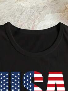 Representa tu orgullo con esta playera "USA" con el diseño de la bandera, ideal para eventos deportivos, celebraciones y looks patrióticos. - Negro - Ver 3