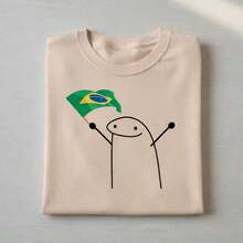 Cotton T-Shirt Brazil World Cup Meme Brazilian Flag Blouse 100% Cotton World Cup Brazil In The Cup - 米色 - 查看 2
