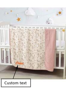 1pc Customized Embroidered Baby Stroller Blanket, High-Quality Printed Edged Soft & Skin-Friendly Warm Throw Blanket For Sofa - Multicolor - View 2