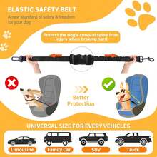 1pc Retractable Dog Car Safety Leash, Adjustable Elastic Shock-Absorbing Strap, Heavy Duty & 360° Rotation - Black - View 5
