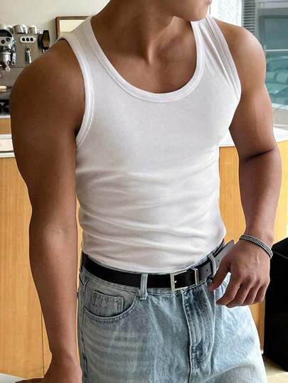 Men's Solid Color Sleeveless Tank Top, Summer