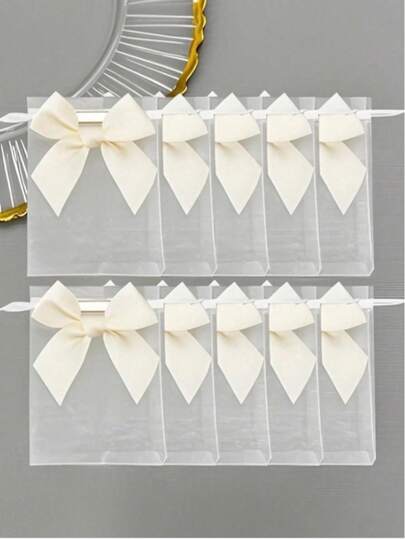 3.9 X 4.7 Inch Bow Organza Drawstring Bag, Clear Drawstring Jewelry Pouch - Ideal As Wedding Party, Bridal Shower, Christmas And Halloween Decorative Wedding Favor Bags