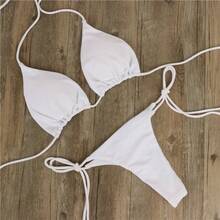 Halter Neck Solid Color Three-Piece Bikini Sexy Swimsuit For Women, Adjustable Strap, Available In Multiple Colors - White (with Breast Pads) - View 12
