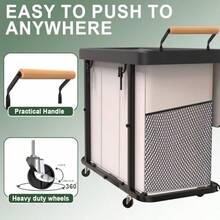 Clasificador de Ropa Fashion Extra Grande de 230L 60 Gal con 3 Secciones y Tapa Canasta Rodante para Ropa Sucia con Mango Carrito Organizador de Lavandería con Marco de Metal Resistente para - Blanco - Ver 4