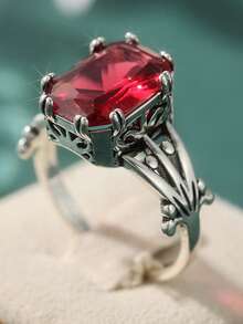 Nhẫn đồng cao cấp, tinh tế, đính đá Cubic Zirconia hình oval lớn, kiểu dáng chữ thập Bohemian, phù hợp cho nữ giới dự tiệc và đeo hàng ngày, món quà ngày lễ hoàn hảo. - Bạc - Xem 6