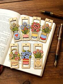 28pcs Unfinished Wooden Flower Shapes Decorative Pieces, Suitable For DIY Painting Decoration, Gift Packaging Decoration, Plant Theme Wooden Pendants, Ideal For Handmade Crafts, Craft Supplies, Woodworking Crafts, Blank Wooden Pieces, Wooden Cutouts And Wooden Handicrafts. - 8-piece Flower-shaped Wooden Bookmark - View 2