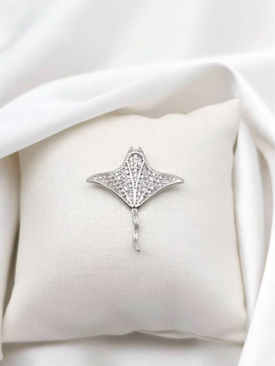 1 chiếc dây chuyền mặt đá hình cá đuối manta kiểu dáng thường ngày, thích hợp để đeo hàng ngày. - Bạc - Xem 1