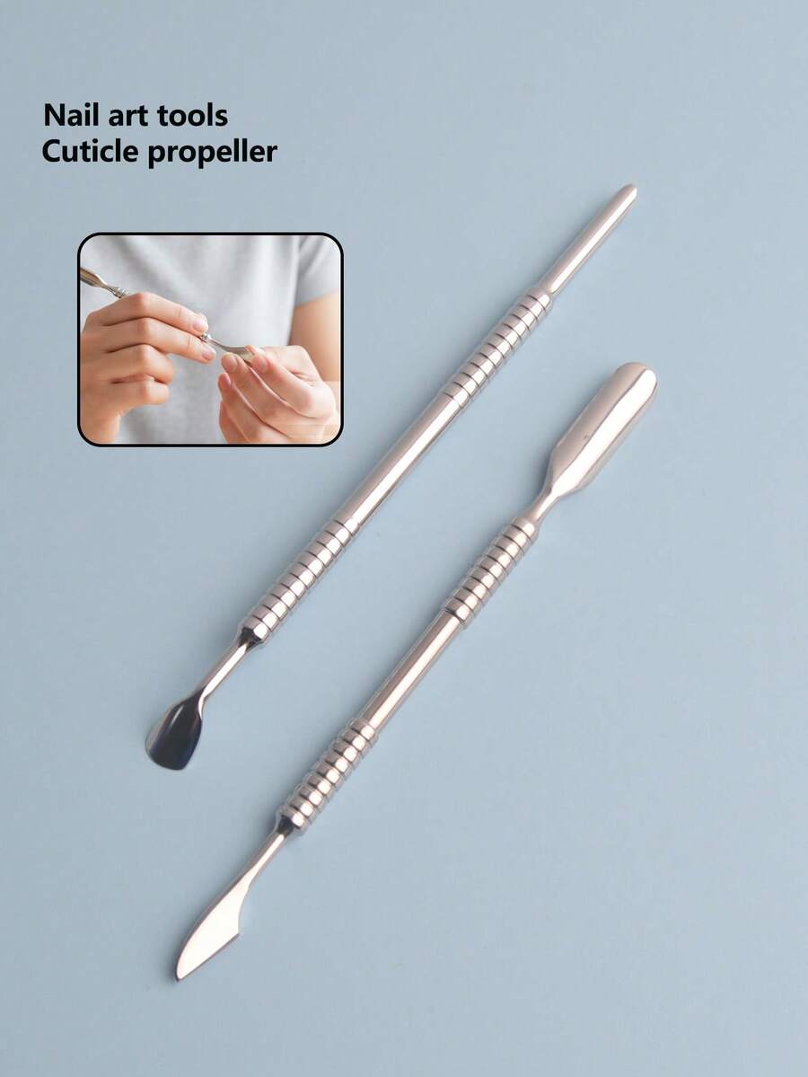 1 Stück Nagelrückenschieber mit Silber-Spiegelfinish, dual-kopfig, geeignet für Nageltechniker und Salons - Verschiedenfarbig - Übersicht 1