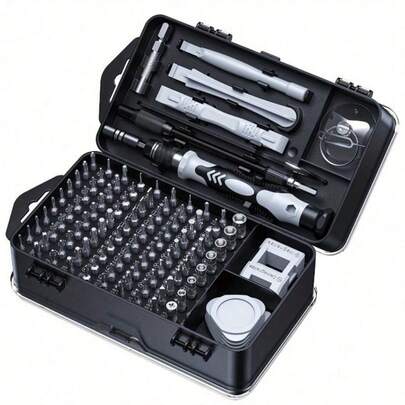 115-In-1 Magnetic Repair Tool Kit, Precision Screwdriver Set, Anti-Slip Portable Tool Set, Ergonomic Handle, For Phones, Laptops, Watches, Electronics, Chrome Vanadium Steel, Silver Gray, Shockproof