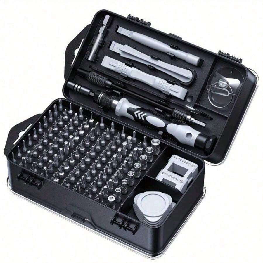 115-In-1 Magnetic Repair Tool Kit, Precision Screwdriver Set, Anti-Slip Portable Tool Set, Ergonomic Handle, For Phones, Laptops, Watches, Electronics, Chrome Vanadium Steel, Silver Gray, Shockproof - 查看 1