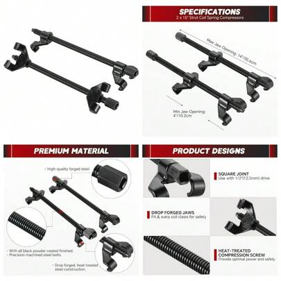 Heavy Duty Coil Spring Compressor Tool Kit For Macpherson Strut Suspension Removal And Installation With 2 Steel Jaws