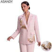 ASANDY Elegant Butterfly Embroidered Blazer For Women, Sequin & Beaded Light Pink Fitted Wrinkle-Resistant Versatile Lightweight Luxury Jacket, Suitable For Commuting, Party, All Body Types, Available In Full Size Range - Pink - View 1