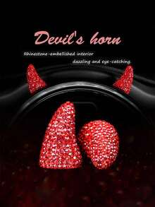 2个圣诞水钻恶魔角贴纸 - 可爱恶魔鹿角头盔装饰，汽车方向盘仪表盘装饰，创意汽车内饰贴纸，适用于摩托车头盔改装 - A - 查看 3