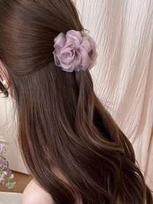 1pc 6cm/2.36in Small Solid Color Mesh Flower Hair Clip, Suitable For Daily Wear, Party And Wedding Occasions Summer Hair Accessories Beach Claw Clips Vacay Hair Claw Elegant Hair Clutch - Multicolor - View 9