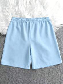 1pc Men's Black Solid Color Contrast Drawstring Minimalist Casual 5-Inch Shorts, Machine Washable And No Ironing Needed Sports - Blue - View 2