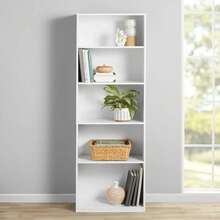 5-Shelf Bookcase With Adjustable Shelves, White - 白色 - 查看 6