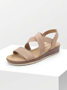 Women's Ankle Strap Low Wedge Sandals For Summer - Apricot - View 1