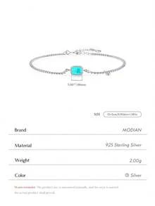Vòng tay bạc S925 cao cấp đính đá Tourmaline Paraiba hình chữ nhật, trang sức thời trang làm quà tặng cho phụ nữ. - Bạc - Xem 3