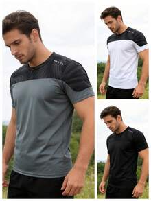 3pcs Abstract Wave Print Colorblock Short Sleeve Crew Neck Casual T-Shirts For Men, Suitable For Daily And Streetwear Styles Sports - Multicolor - View 10
