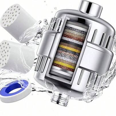1pc/1set Bathroom Shower Filter, 15-Stage Shower Head Filter, Suitable For Hard Water, Comes With Replaceable Filter Cartridges To Remove Impurities And Odors, Suitable For Bathroom Showering, Pressure-Pressure Shower Filter, Adjustable And Replaceable Rain Shower Head For Gentle Care Of Hair And Skin.
