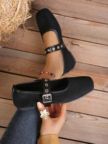 Square Toe Slip-On Shoes, Comfortable & Lightweight Loafers For Women, New Arrival Spring/Autumn - Black - View 5