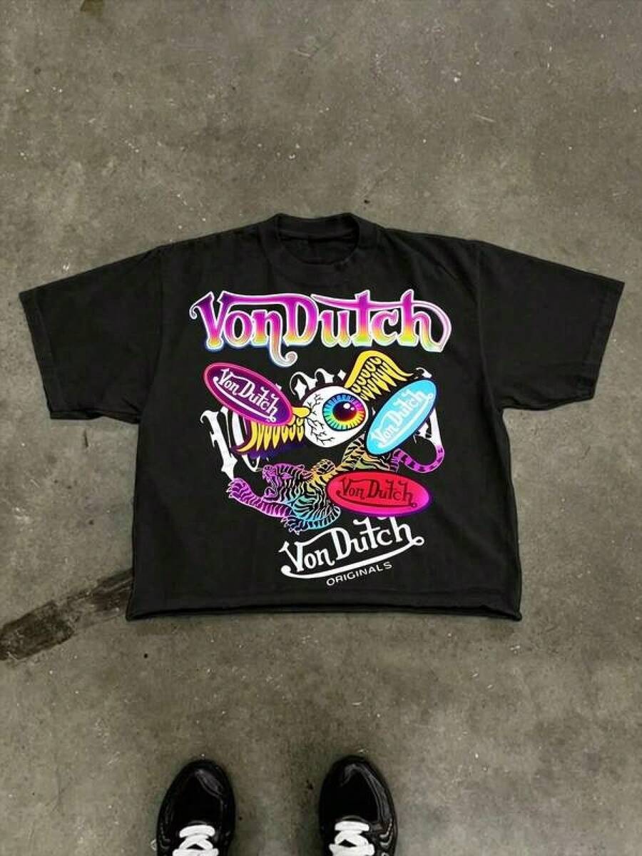T Shirt Print ,Graphic-Cotton Tees Size Plus, Cartoon Round Neck Short Sleeve, Von O Dutch Classic Sci-Fi Style Tops - Oversized Old Printed Washed T-Shirt. Men's 100% Cotton, Loose Fitting, Y2K Street Retro Casual Urban Aesthetics, 100% Cotton Pullover. Gifts Men Clothes Men Shirts Graphic Teens Men Vintage T Shirts Graphic Tees Tanktop ,Y2K,Oversized Shirt Men,With Shirt,Summer Tops,Shirt Suitable - 黑色 - 查看 1