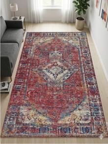 Vintage Teppich Wohnzimmer - Türkisch Orient Design Retro Look, Boho Chic Kurzflor Matte, Waschbar & Rutschfest für Schlafzimmer, Made in Turkiye 80x200 cm, 80x300 cm,100x200 cm, 120x180 cm - 紅色 - 查看 1