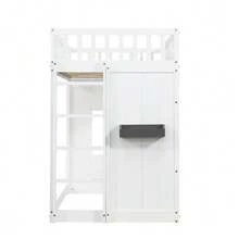Bunk Bed, House-Style Bed, With Stairs, Fall Protection And Railing, Children's Bed With Window, Freely Configurable Lower Bed, Pine Frame, Pine+MDF, White, 90x200cm - White - View 10