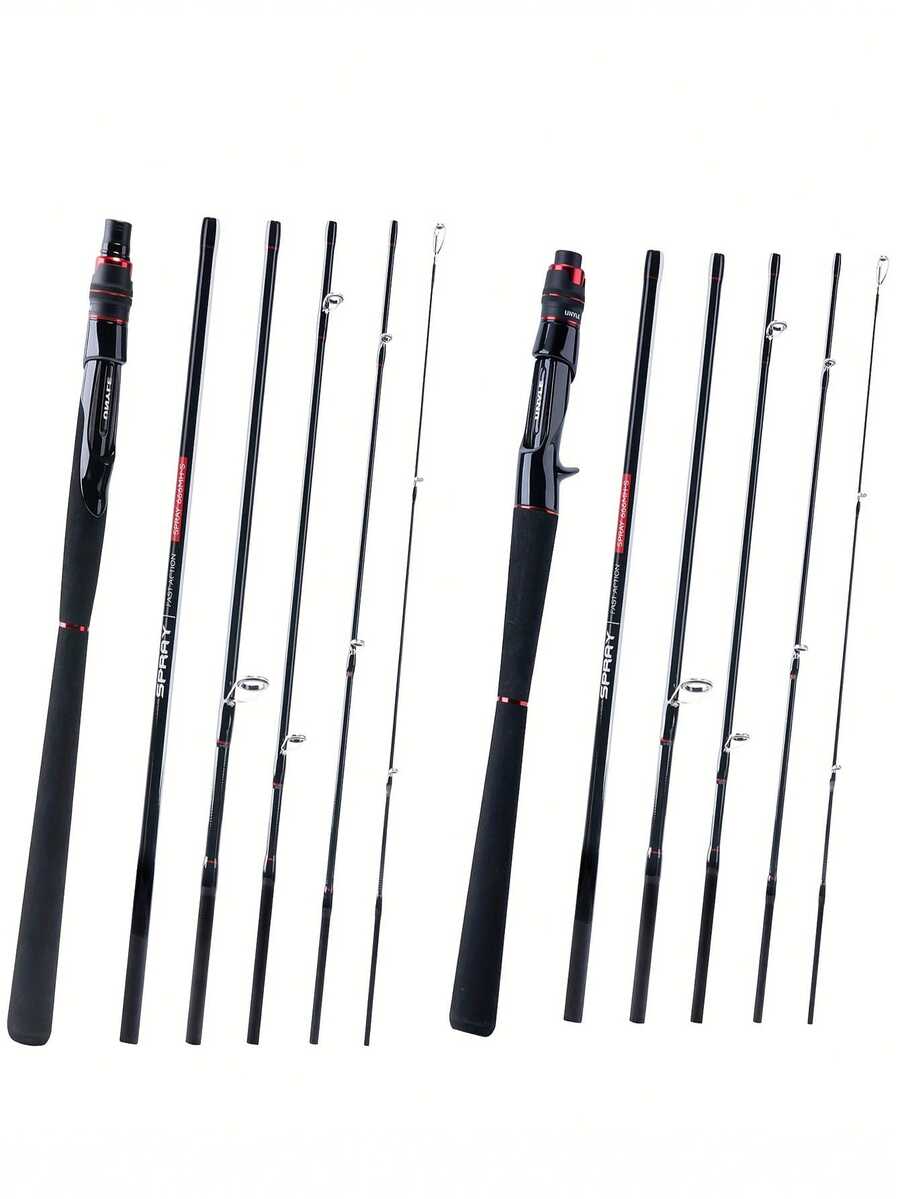 1 chiếc cần câu cá cỡ trung bình, di động, 6 khúc, làm bằng sợi carbon, có thể xoay được. - Nhiều màu - Xem 1