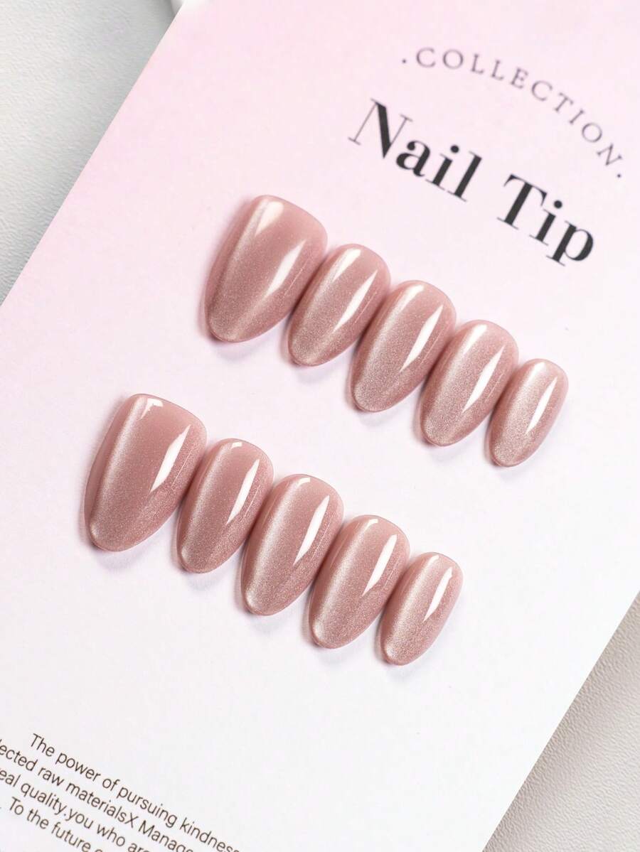 10pcs Handmade Pink Cat Eye Short Press-On Nails, Almond Shape Pattern, Elegant Style Acrylic Nail Art Supplies Include 1 Mini Nail File And 1 Sticker, Perfect For Summer DIY Manicure And Music Festival - Pink - View 1