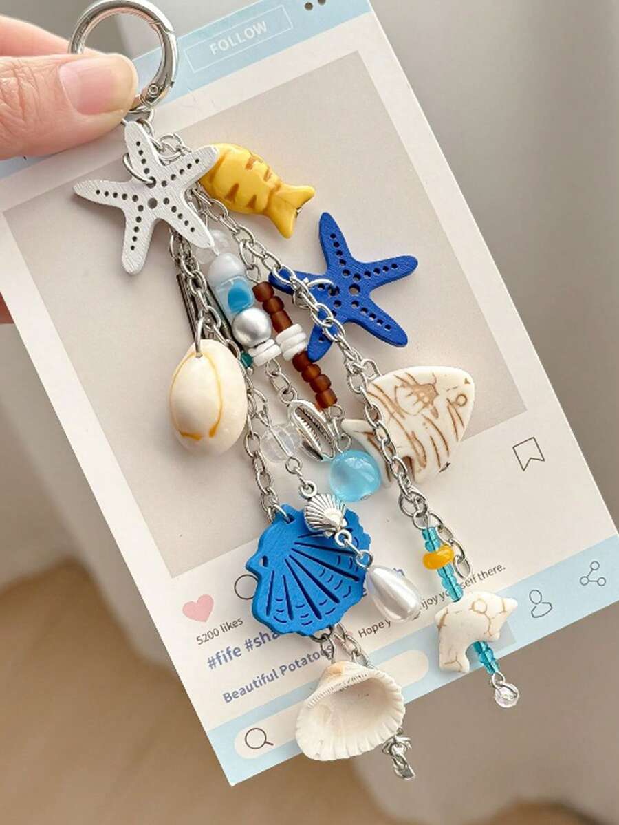 New Starfish Keychain, Ocean Style Multi-Pendant Keychain, Starfish, Shell, Fish Bead Combination, Atmospheric, Multifunctional And Practical, High-End Resort Style Accessory, Ocean Series Decoration - Multicolor - View 1