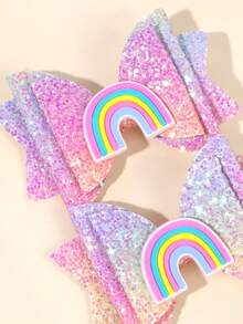2pcs Adorable Rainbow Hair Bows For Teen Girls Sparkly Gradient Bow Alligator Clips Cute Princess Hair Clips Adorable Bows Barrettes Holiday Gift Teens Hair Accessories - Multicolor - View 5