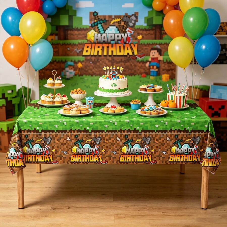 Minecraft 主題生日派對用品套裝,全方位套裝包含生日快樂橫幅、一次性紙盤、杯子和餐巾紙,像素 Minecraft 印花派對裝飾,適合生日派對、遊戲派對,一次性餐具,易於組裝和清潔,適用於室內和室外派對,Minecraft 粉絲的絕佳派對禮物 - 多款多色 - 查看 1