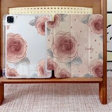 1 件装水彩玫瑰印花平板电脑保护套，带笔槽、多角度磁吸支架和自动休眠/唤醒功能，兼容 iPad Pro/Air、三星、小米 Pad 5/6/7、华为 MatePad 和荣耀平板电脑。 - 彩色 - 查看 7
