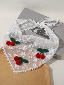 1pc Sweet And Lovely Cherry Pattern Mesh Triangle Scarf Headband With Rural Style Valentine's Day Valentines Hair Band - Multicolor - View 5