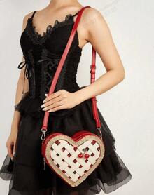 Cute Red Heart Cartoon Cherry Fruit Pie PU Leather Women Bag, Versatile As Crossbody, Shoulder Bag, Party Clutch & Small Casual Tote - 紅色 - 查看 1