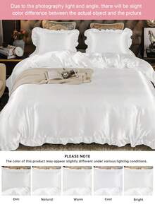 2/3 piezas Juego de ropa de cama de satén blanco de lujo con volantes, Juego de ropa de cama con volantes y flecos, Juego de ropa de cama de estilo retro de lujo de granja, Juego de ropa de cama de 3 piezas con volantes y lazos estilo bohemio (No incluye edredón). Se ajusta perfectamente a camas individuales, dobles, queen y king. Adecuado para ropa de cama del hogar, suministros de dormitorio y decoración navideña. - Blanco - Ver 7