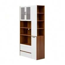 Highboard With Adjustable Shelves And Drawers, Sideboard With Pull-Out Shelves And Ribbed Glass, Ideal For Dining Room, Living Room And Kitchen (White+Walnut) - 白色 - 查看 9