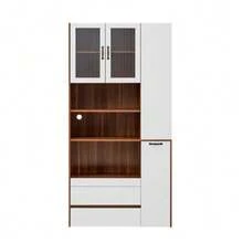 Highboard With Adjustable Shelves And Drawers, Sideboard With Pull-Out Shelves And Ribbed Glass, Ideal For Dining Room, Living Room And Kitchen (White+Walnut) - 白色 - 查看 11