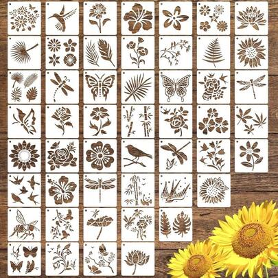 50Pcs/Set Floral Series DIY Painting Stencil Set Reusable Hollow Painting Templates PET Washable Wall Art Stencils Card Making