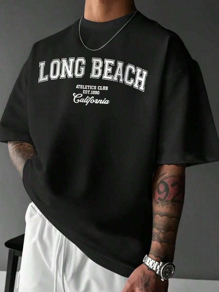 Simple Studio | Men's Casual Crew Neck Letter Print T-Shirt For Summer - 黑與白 - 查看 1