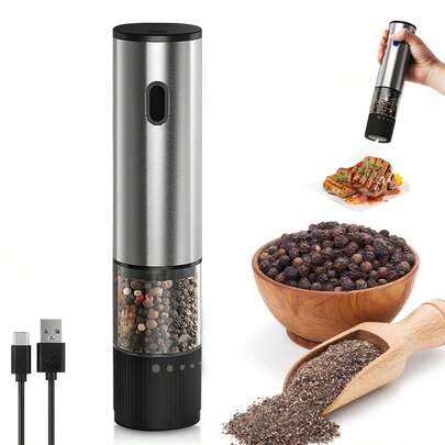 Rechargeable Electric Salt And Pepper Grinder, Adjustable Coarseness, Suitable For Kitchen, Camping, Picnic And Other Outdoor Activities