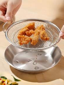 Stainless Steel Frying Basket, Round Fine Mesh Crispy Tray, Double Heat-Resistant Handles, Anti-Rust Heat-Resistant Draining Rack, Dishwasher , Evenly Heated Frying Basket, Multi-Functional Air Fryer Accessory Suitable For Frying, Baking, Steaming, Draining Oil, Washing Vegetables And Other Home Cooking - Multicolor - View 7