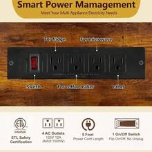 Estante organizador de 6 niveles sobre el frigorífico - Mini estante de almacenamiento de frigorífico con toma de corriente y interruptor de aire, soporte de microondas resistente de 46.9 pulgadas - Marrón - Ver 4