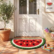 1pc Semi-Circle Watermelon & Fruit Pattern Floor Mat, Suitable For Bathroom And Living Room Decor, Funny Design, Bathroom Mat, Bathroom Rug, Doormat, Small Rug, Carpet, Mat, Home Decor, Area Rug, Outdoor Mat, Bedroom Carpet, Washable Rug - A - View 5