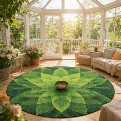 Green Meditation Cushion, Leaf Pattern Round Meditation Accessories, Traditional Meditation Mats Are Suitable Yoga, Pilates, Beach, And Travel. Washable.